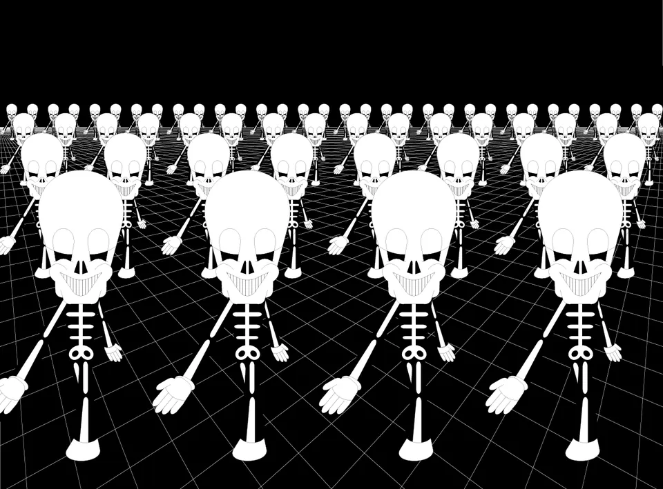 Skeleton Parade, Study piece for mastering Adobe Illustrator, graphic design work, Personal, 1997